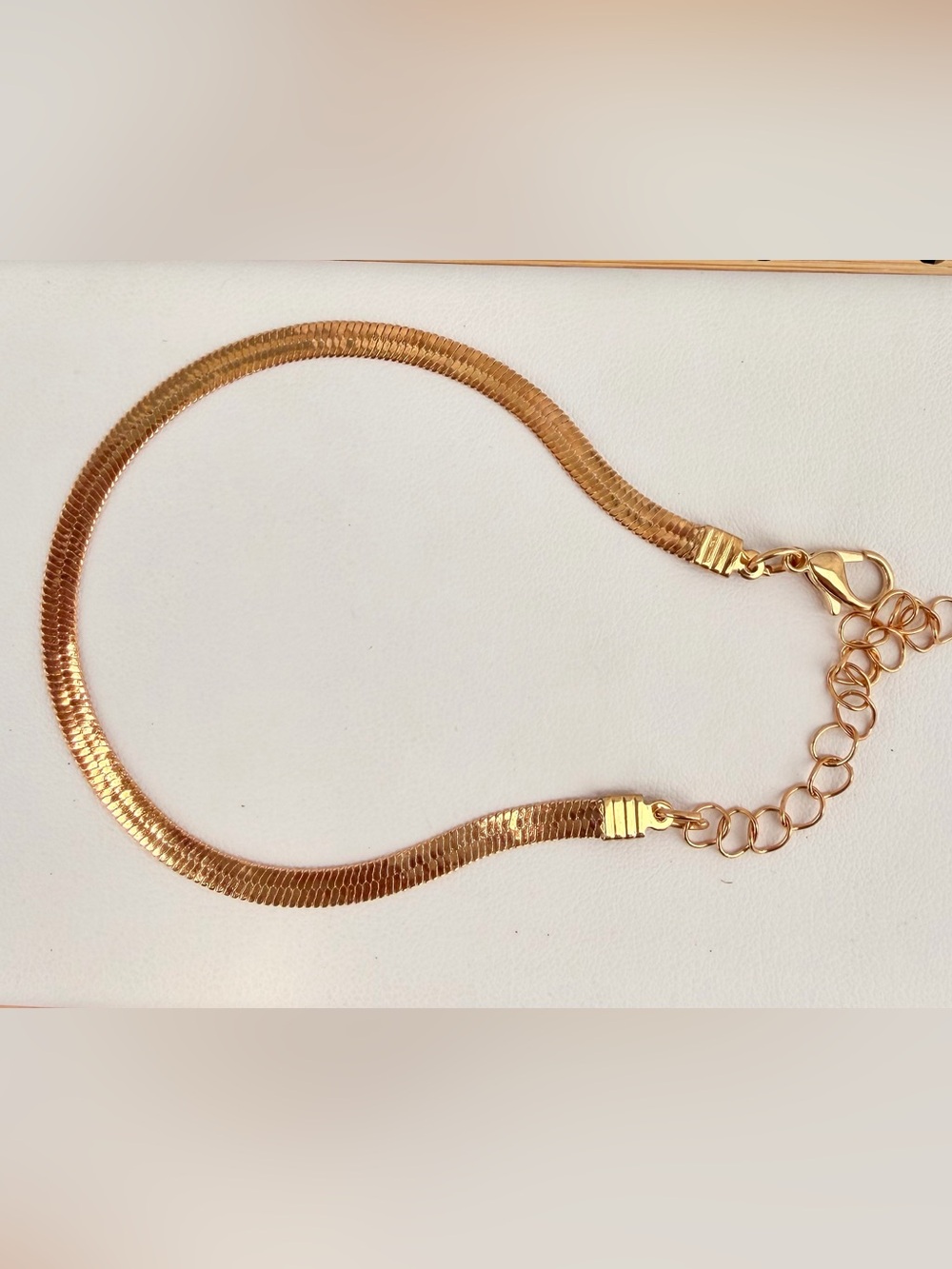Gold-Tone Herringbone Bracelet with Adjustable Chain - Women’s Jewelry